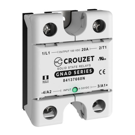 CROUZET SSR, GNAD, 1 Phase, Panel Mount, 20A, IN 4-32 VDC, OUT 100 VDC, DC 84137660N